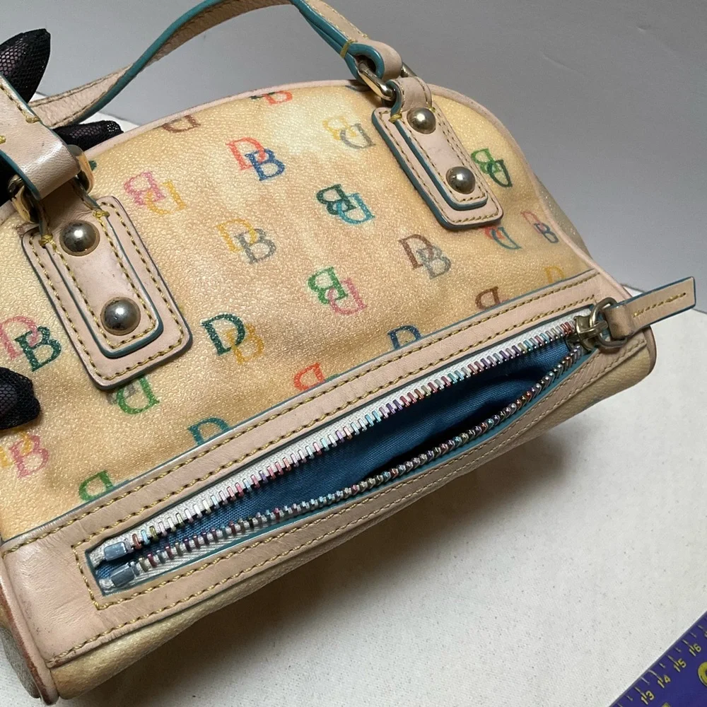 Dooney and Bourke Rainbow Bowler Canvas Y2K Vintage Boston Bag Yellow Mini Dome